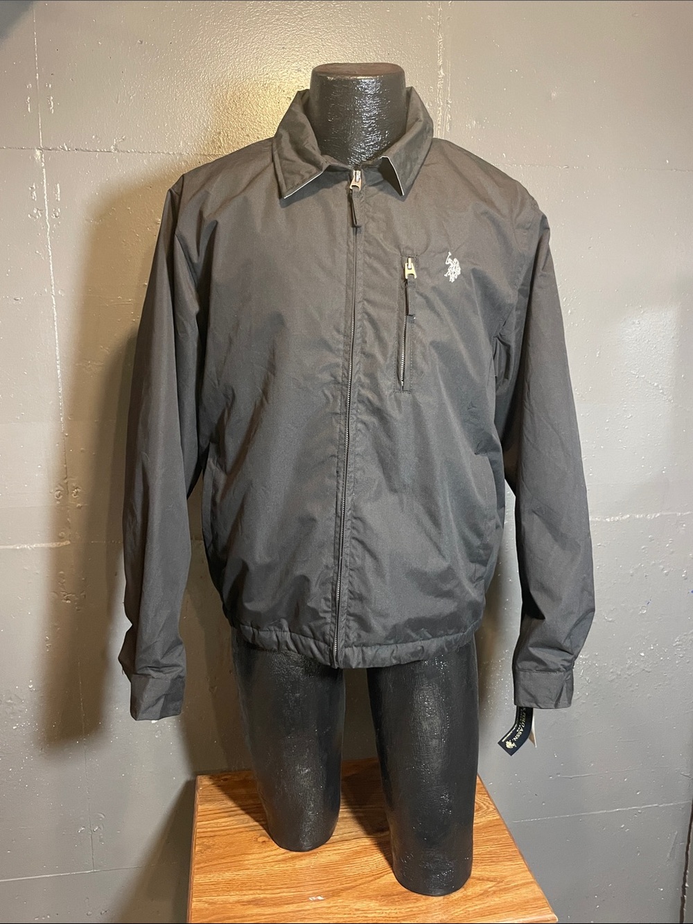 U.S. Polo Assn. Men’s Black Windbreaker Jacket with Chest Zip